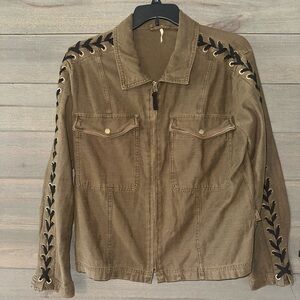 FREE PEOPLE Olive Green Lace-Up Sleeve Utility Jacket